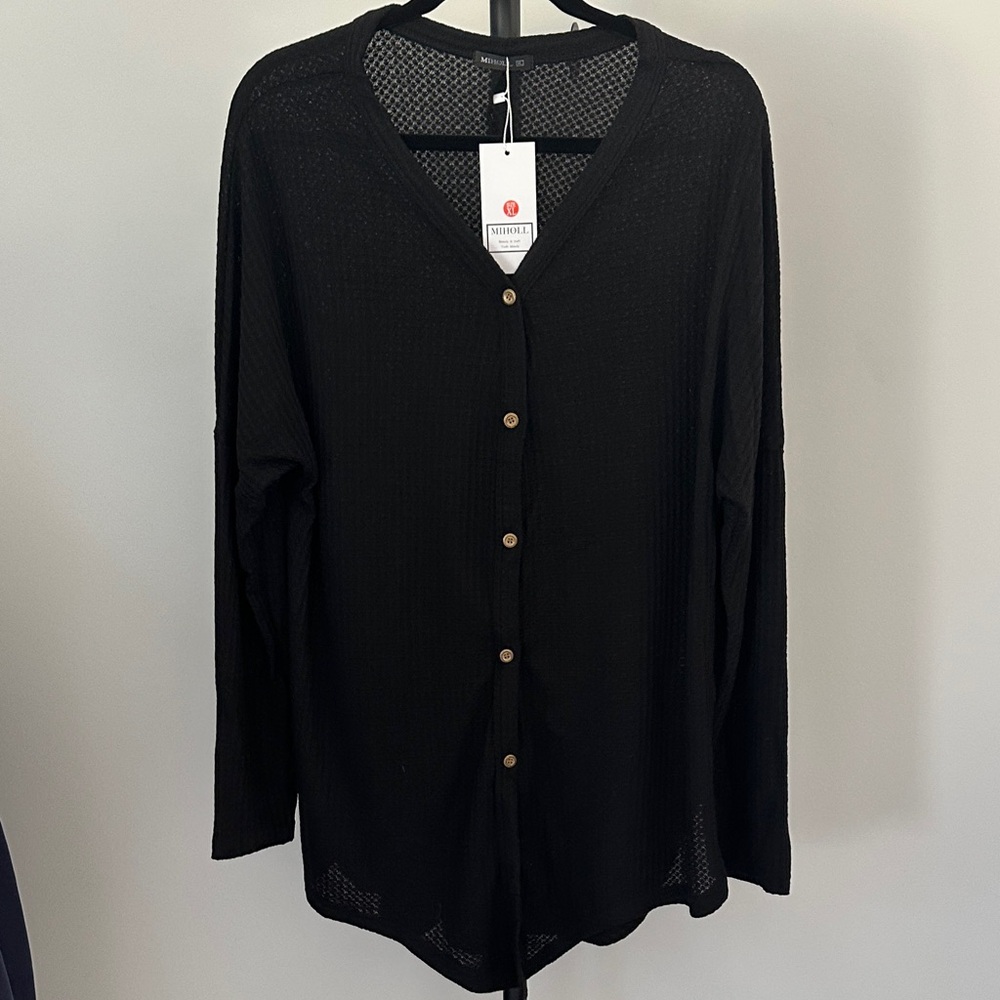 Michell Versatile Black Button-Up Long Sleeve Top